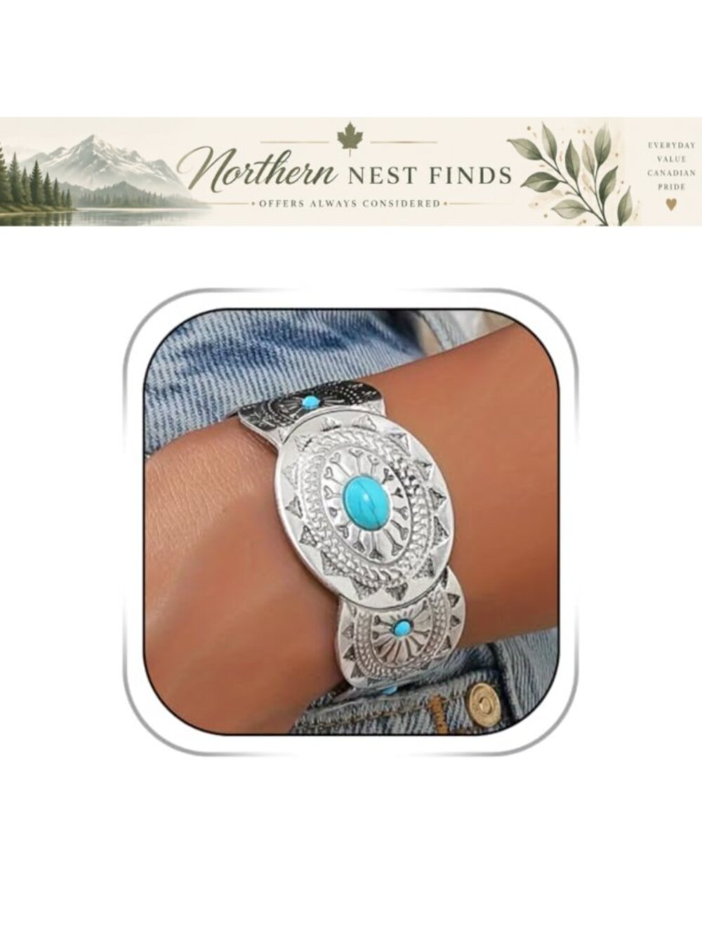 Boho Cuff Bracelet Women Silver Alloy Turquoise Wide Western Bangle